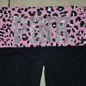 PINK yoga pants leopard print rhinestones